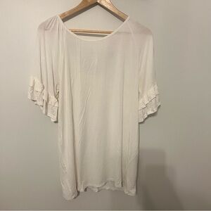 Cezanne White Ruffle Sleeve Tunic Top Plus Size 2XL Tie Back Boho Casual
